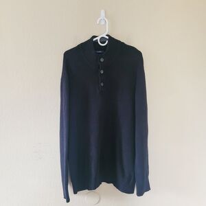 American Rag Mens Henley Black Sweater XL Fisherman Ribbed Chunky 100% Cotton